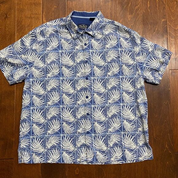 Nat Nast Casual Hawaiian Silk Cotton Blend Blue White Button Front Shirt Mens XL - Picture 3 of 8